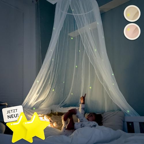 lilimaus Betthimmel [Weiss] - Baldachin Kinderzimmer mit Leuchtsternen für Mädchen & Jungen - Himmel als Babyzimmer Deko - Vorhang für Kuschelecke, Kinderbett & Baby Bett - Moskitonetz Babybett