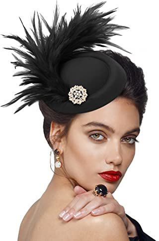 DRESHOW Fascinator Hüte für Damen Pillbox Hut mit Schleier Stirnband und Einer Gegabelten Clip Tea Party Kopfbedeckung