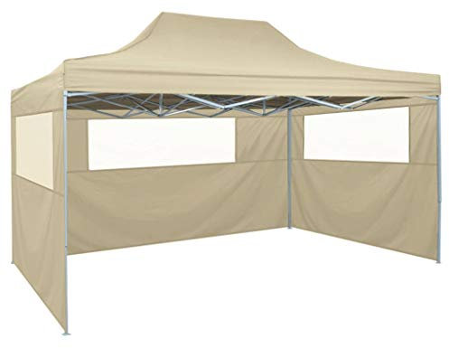 HOMIUSE Profi-Partyzelt Faltbar Stahl Creme Pavillon Faltpavillon Grillpavillon Faltbar Verkaufsstand Gartenpavillon Gartenlaube Party Zelt Groß Faltzelt Pavillion Klappbar mit 3 Seitenwänden 3x4m