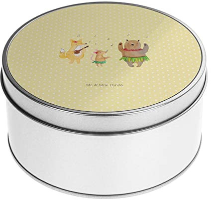 Mr. & Mrs. Panda Blechdose rund Waldtiere Aloha - Geschenk, Tanzen, Keksdose, Gute Laune, Vorratsdose, Metalldose, Musik, Geschenkbox, lustige