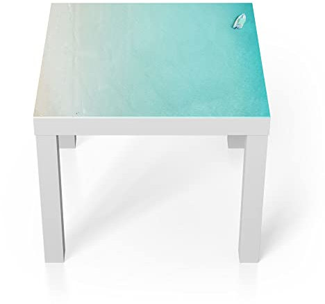 DEQORI Glastisch | weiß klein 55x55 cm | Motiv Blick auf Boot im Meer | ausgefallener Beistelltisch aus Glas | Hochglanz Couchtisch fürs Wohnzimmer | moderner Couch Tisch mit Design