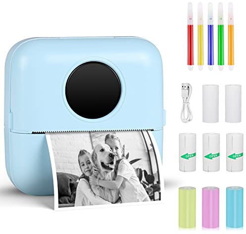 GuKKK Mini Impresora para Movil, Impresora Fotográfica, Portátil Impresora Termica, BT Inalámbrico Impresora Térmica con 8 Rollos de Pape, para Movil Impresora Fotos, para Lista Fotos Nota