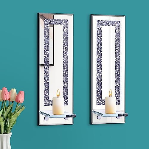 Pibeyer Kristall-Crush-Diamant-Kerzenhalter im 2er-Set, rechteckig, Silber, verspiegelte Kerzenleuchter, Wanddekorationen für Wohnzimmer, Esszimmer, Rechteck-Streifen