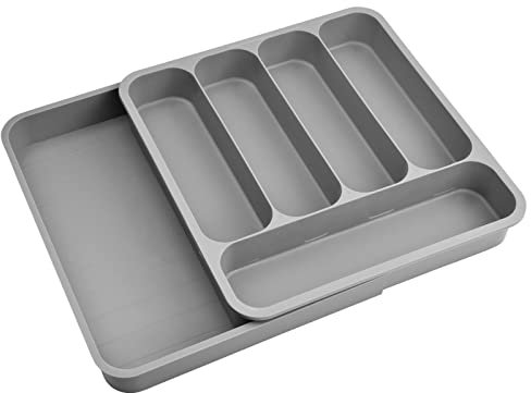 Naseom Organizador de Cubiertos Extensible - Bandeja Ajustable y Compacta para Cubertería en Cajón, para Cucharas, Tenedores y Cuchillos
