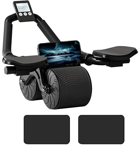 DRZHEAM Automatic Rebound Abdominal Wheel, 2 in 1 für Bauchmuskeltraining, Fitness Abdominal Rad,Wheels Roller Domestic Bauchtrainer (Black (with time))