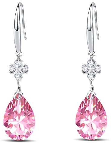 Orecchini Pendenti in Argento Sterling 925 5A Forma di Pera Orecchini Pendenti a Forma di Cuore con Zirconi Cubici per le Donne (Rosa)
