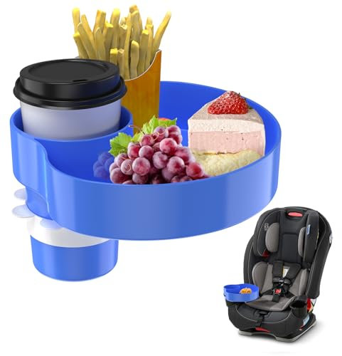 SSPONT Vassoio per seggiolino auto per bambini, vassoio da viaggio con portabicchieri per bambini, vassoio per cibo e snack per viaggi su strada, vassoio per snack da viaggio per passeggino, must