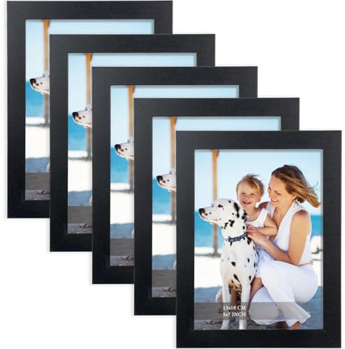 Joyshare Bilderrahmen 13x18 Schwarz, MDF Holzrahmen, 5er Set 13x18 cm Schwarz Bilderrahmen, mit hochklar Acrylglas Moderner Fotorahmen, ideal für Fotos/Bilder/Kunstwerke, Wechselrahmen