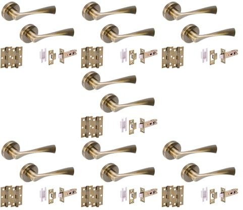 HANDLEZONE® 7 Sets Zena Internal Door Handles on Rose Lever Latch Packs with Ball Bearing Hinges - Antique Bronze