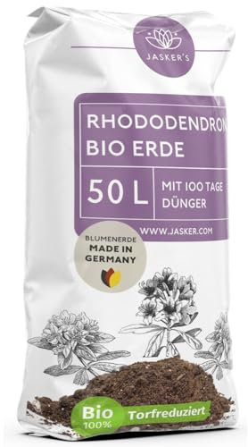 Bio Rhododendronerde 50 L - Saure Erde mit 20% weniger Torf für Moorbeetpflanzen - Erde für Pflanzen mit Dünger - Saure Blumenerde - Pflanzenerde mit saurem PH-Wert