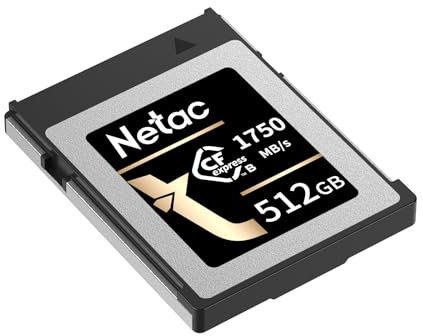 Netac CF2000 512GB CFexpress Typ B Speicherkarte PCIe Gen 3 * 2 NVMe1.4 Max Lesen 1750MB/s Max Schreiben 1050MB/s für professionelle Fotografen und Videographen Vloger (Schwarz Gold)