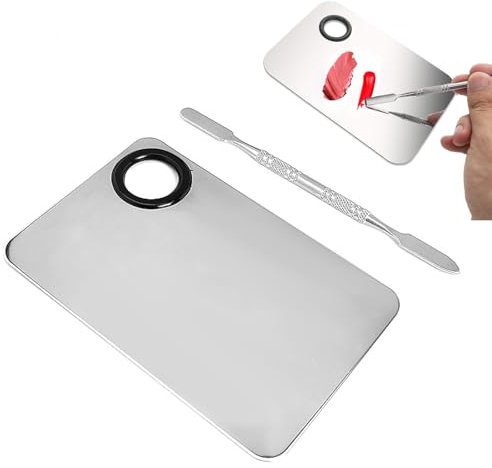 DHWEKU Palette per Miscelazione del Trucco Acciaio Inossidabile Tavolozza di miscelazione con Spatola per Mescolare Fondotinta, Argento