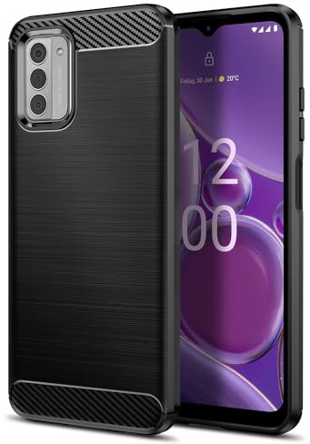 Qiinogow Case Compatible with Nokia G42 5G, Slim Fit Phone Cover with Shock-Absorption, Carbon Fiber TPU Rubber Protective Case, Black