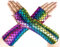 Fingerlose Handschuhe Damen Meerjungfrau, Fischschuppen Lange armstulpen, Halloween Mädchen Cosplay Handschuhe Arm Ärmel für Bühne Leistung Fasching Partei Kostüm Zubehör (Regenbogenfarben)