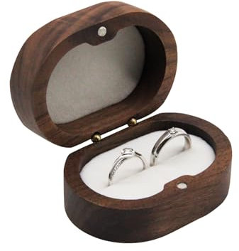 DOZNOZRI Holz Ring Box, Handgefertigte Ringschatulle Schmuck für 2 Ringe, Hölzerne Verlobungsringhalter Schachteln Kleine Vintage Ringträgerbox für Verlobung Heiratsantrag (oval weiß)