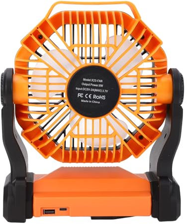 Camping Fan with LED Lantern, 8000mAh Rechargeable Outdoor Tent Fan, 4 Speeds, Personal USB Fan, Outdoor Emergency Power Bank, for Camping Fishing Outage Hurricane (Orange)