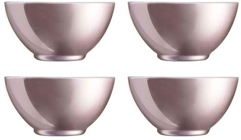 Acan Tradineur - Pack de 4 Boles de Vidrio Opal, Cuenco, tazón para Desayuno Extra Resistente, postres, Aperitivos, Apto para lavavajillas y microondas (Plateado - 50 cl - 13,2 x 6,8 cm)