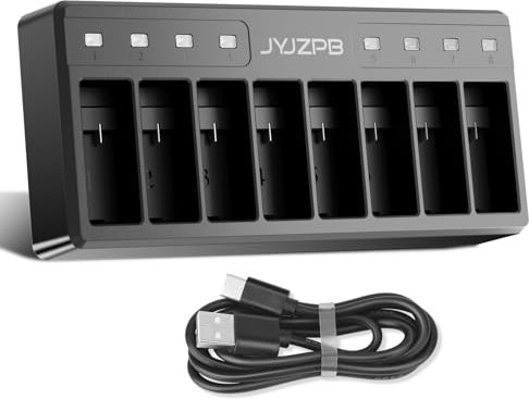 JYJZPB 8 Slot Battery Charger for GoPro Hero12 Hero11 Hero10 Hero9 Black Enduro Battery Multiple Battery Charger with Type C Cable for GoPro Hero 12/11/10/9