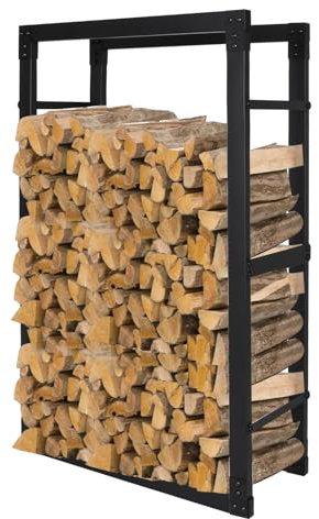 ISOISL Feuerholzregal 150x80x25cm – Holzkorb für Kaminholz Kaminholzregal Metall Schwarz Großes Brennholzregal für Innen & Außen Stapelhilfe Holzlager