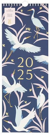 Busy B - Schlanker Wandkalender 2025 mit Vogelmotiv - Monatlicher Planer Januar bis Dezember - Große Tageskasten, Platz für Notizen, Aufhängehaken & Aufbewahrungsfach - Ideal für Haus, Büro und Küche