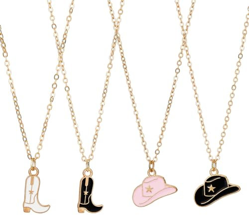 UNICRAFTALE 4 Stile Cowboystiefel Halskette Für Frauen Cowgirlhut Western Halskette Verstellbare Vintage Halskette Gold Glücksstern Halskette Reitschuhen Gothic Country Halskette für Männer