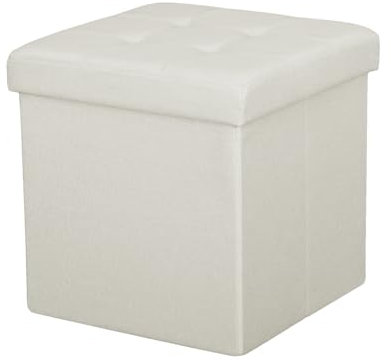 Large Ottoman Foldaway Storage Blanket Toy Box Bench Twill Linen with Buttons (Cream, 38cm x 38cm)