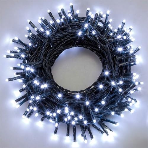 HOME SOLAZZIA Luces de Navidad para interior, Luces de Arbol de Navidad, Cable Verde con Luces Blanca fría, Luz Cadena Ligera para Navidad, Interior, Boda, Fiesta (100LED, Luz Blanco con Cable Verde)