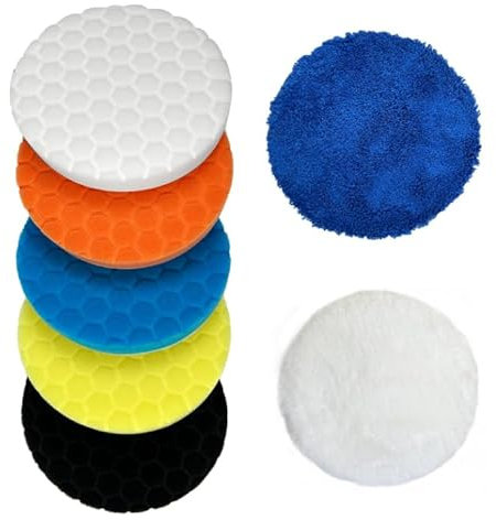 7 Stück Auto Polierpads 150MM Polierschwämme Pads, Auto Waben Polieren Schwämme Polierpad Klett Set Vielseitiges Polierschaum Set für Exzenter Poliermaschine Schleifmaschine