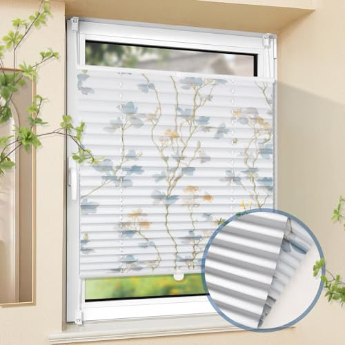 Plissee ohne Bohren Verdunkelung - Thermo Fenster Plissee Klemmfix mit Muster Fallende Blumen B50 x H110 cm, Jalousien zum Klemmen Plissees Sichtschutz Fenster innen 100% Blickdicht