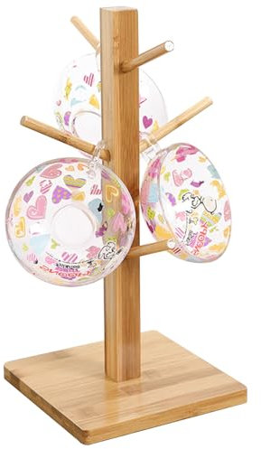 KYYGKY Portabicchieri in Bambù Porta Tazzine da Caffè Verticale Portabicchieri Caffe Appoggio Appendi Tazze Sottomensola da Caffe per Cucina Ristorante Bar (Colore del legno quadrato)