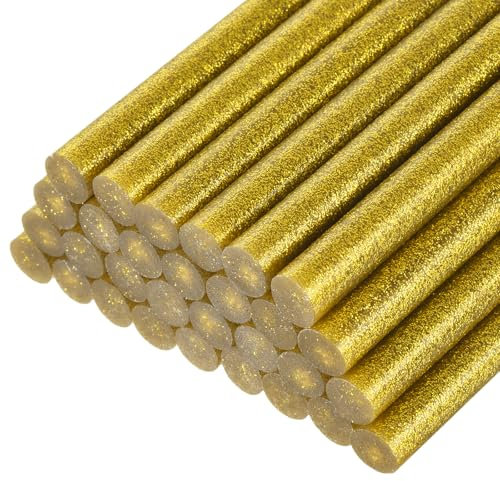 sourcing map 30pcs Mini Hot Glue Gun Sticks 11mm x 100mm High Sticky Large Hot Glue Sticks for Glue Gun, Glitter Gold