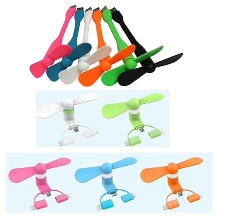 Mini Handy-Ventilator 3-in-1 USB-Lüfter, 5 Stk Kompatibel mit iPhone Type-C und Android