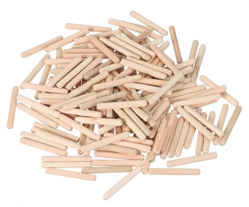PATIKIL 150 Stück 5 x 40mm Holzdübel Set, Holzrillendübel Riffelholzdübel Holzstifte Dübel Set Gerillte Holzübelstifte Dübel Holz mit Rillen für Zimmerei Möbel Tür Kunsthandwerk Projekte