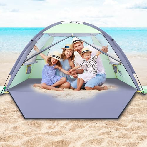Happy Travel Strandzelt Sonnenschutz für 3/4/5/6/7/8 Personen, Tragbar UPF 50+ UV-Schutz Strand Schatten Baldachin für Familie & Baby, Leicht & Einfach aufzubauen Strandkabana mit 3