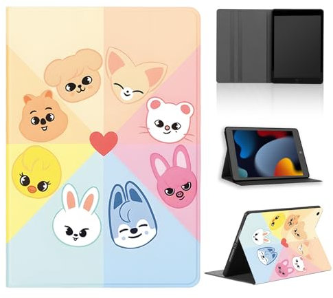 nurkorki Funda Tablet para Samsung Galaxy Tab S2 9,7,Cárcasa con Cartoon KPOP Stray Kids Skzoo Patrón Aesthetic Diseño,PU Cuero Flip Soporte Protectora Negro Tablet Case para Skz Fans,Animal