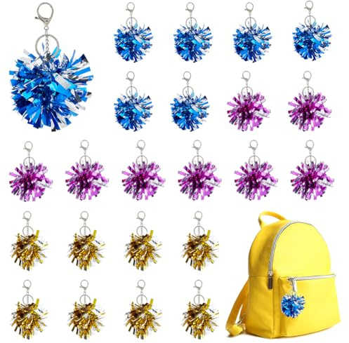 SUPERFINDINGS 24 Stück 3 Farben Cheer Pom Pom Schlüsselanhänger Aus Folie Cheerleader Schlüsselring PE Cheerleading Schlüsselanhänger Cheer Schlüsselanhänger Für Frauen Cheer Taschenzubehör Cheer Camp