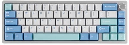 EPOMAKER Galaxy65 Teclado Mecánico Inalámbrico QMK/Via, Cascara de Aluminio Anodizado con Ball-Catch, Interruptores Hot-Swappable Prelubricados,RGB,Botón,2.4Ghz/BT/USB-C (Plata, Blueberry Ice Cream)