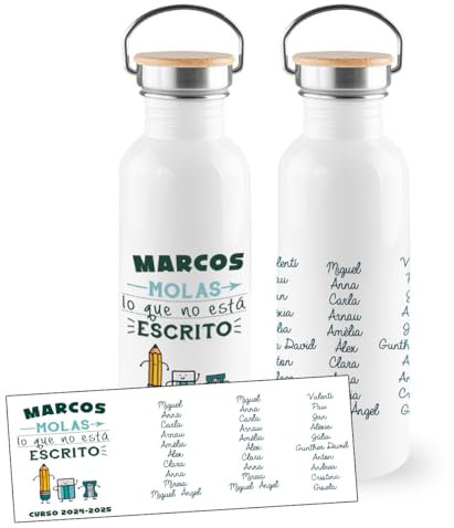 L´INFORMAL - Botella Personalizada - Regalo Fin de Curso Profesores – Acero Inoxidable 750 ML - Botella reutilizable - Personaliza el regalo con el nombre de toda la clase