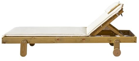 ONLYWOOD Lettino Prendisole con Materassino Singolo Modello SUNBED in Legno di Conifera Trattato per Esterno Ideale per Stabilimenti Balneari Piscine o Giardino Relax 200x64x25 cm