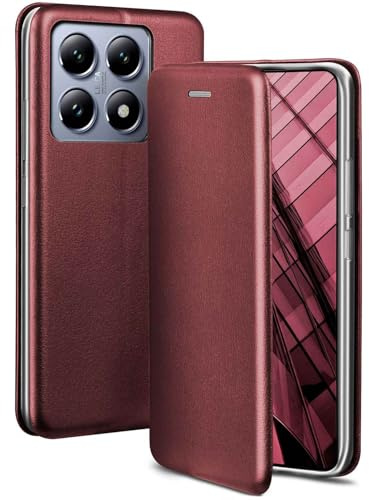 ONEFLOW Business Case für Xiaomi 14T Pro Handyhülle klappbar mit Standfunktion, Klapphülle Flipcase Cover Dünn, PU Leder Hülle mit Kartenfach, 360 Grad Schutzhülle, Weinrot