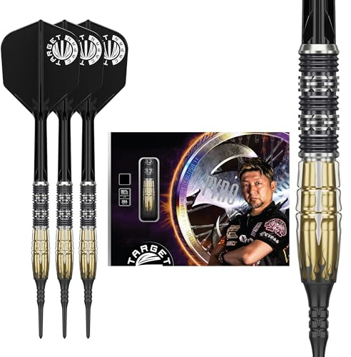 Target Japan Pyro G11 Soft Tip Darts with Kflex, 17G | 90% Wolfram-Dart-Set, K-Flex-Flügel und Schäfte Nr. 6, 2BA Pixel-Spitzen, Spieler Mitsumasa Hoshino Gen 11, Aufbewahrungsdose und Point Guard