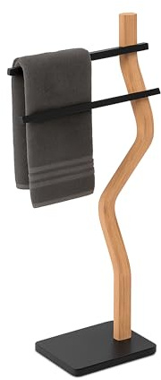 Relaxdays Handtuchständer, HxBxT: 86 x 37 x 18 cm, Metall, Holz, 2 Stangen, stehender Handtuchhalter, Bad, Farbauswahl