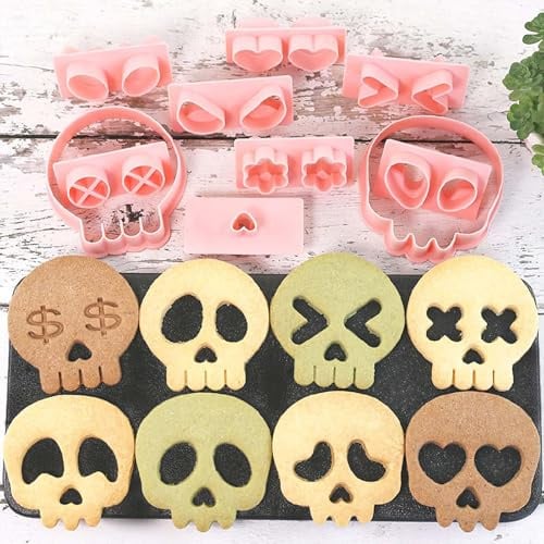 Mini Halloween Keksausstecher Set, 17 Stück Ausstechformen Halloween Schädel Design, DIY Plätzchen Ausstecher für Kekse, Fondant & Backen, Hallowee Cookie Cutter, Ausstechförmchen Herbst Party Deko