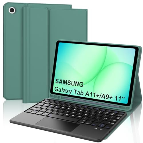 Keyboard Case for Samsung Galaxy Tab A11+/A9+ 11 Inch, UK Layout Detachable Wireless Bluetooth Keyboard with Stand Cover and Trackpad for Samsung Galaxy Tab A11 Plus/A9 Plus 11 2025/2023, Dark Green