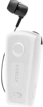 Celly, Auricolare Wireless Retrattile con Vibrazione per Chiamate, Connessione Doppio Dispositivo Bluetooth, Clip di Fissaggio Stabile e Cavo Anti-Groviglio, Fino a 12 Ore di Autonomia, Colore Bianco