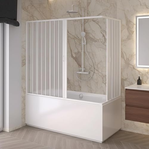 Box sopra vasca angolare Armonibox Sky in PVC, Anticalcare, Riducibile, Kit completo, Bianco, H 150 cm (bianco, 150x60)