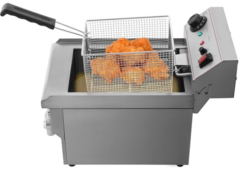 Friggitrice in acciaio inox 10L Commerciale 3000W Friggitrice Elettrica Temperatura Regolabile 60-200℃ Friggitrice con Grande Capacità Cestello Filtro