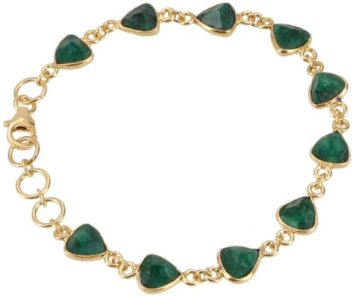 Indisches Boho Armband, vergoldetes Sterling Silber mit Steinen, Smaragd