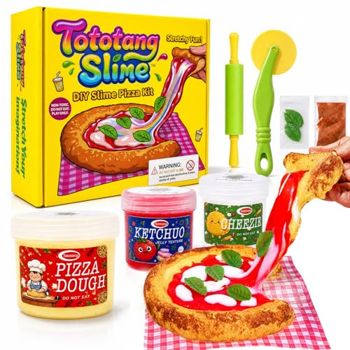 Tototang™ DIY Slime Toy Craft Kit, Pretend Play Fake Pizza Making Set with Sensory Putty, Stretchy Jelly Slime & Tools, Tactile Stress Relief Toy for Children, Non-Toxic (Do Not Eat)