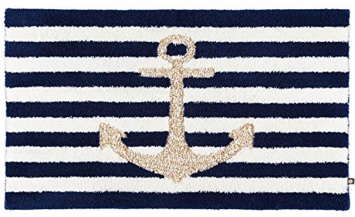 Rhomtuft Badteppiche Anker royal-Weiss-Weiss-Gold Lurex - 1368 70x120 cm